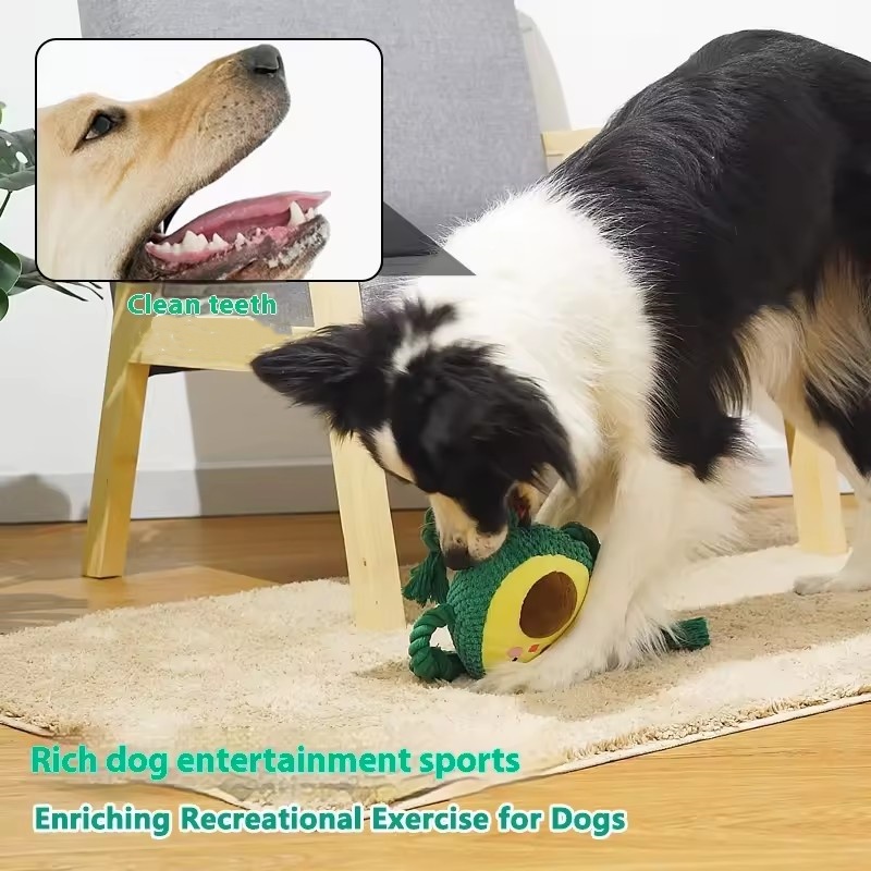 Avocado Design Squeaky Dog Chew Toys Eco-Friendly Interactive Sound Pet Plush Toy for Dogs Teeth Clean Indestructable Dog Toys
