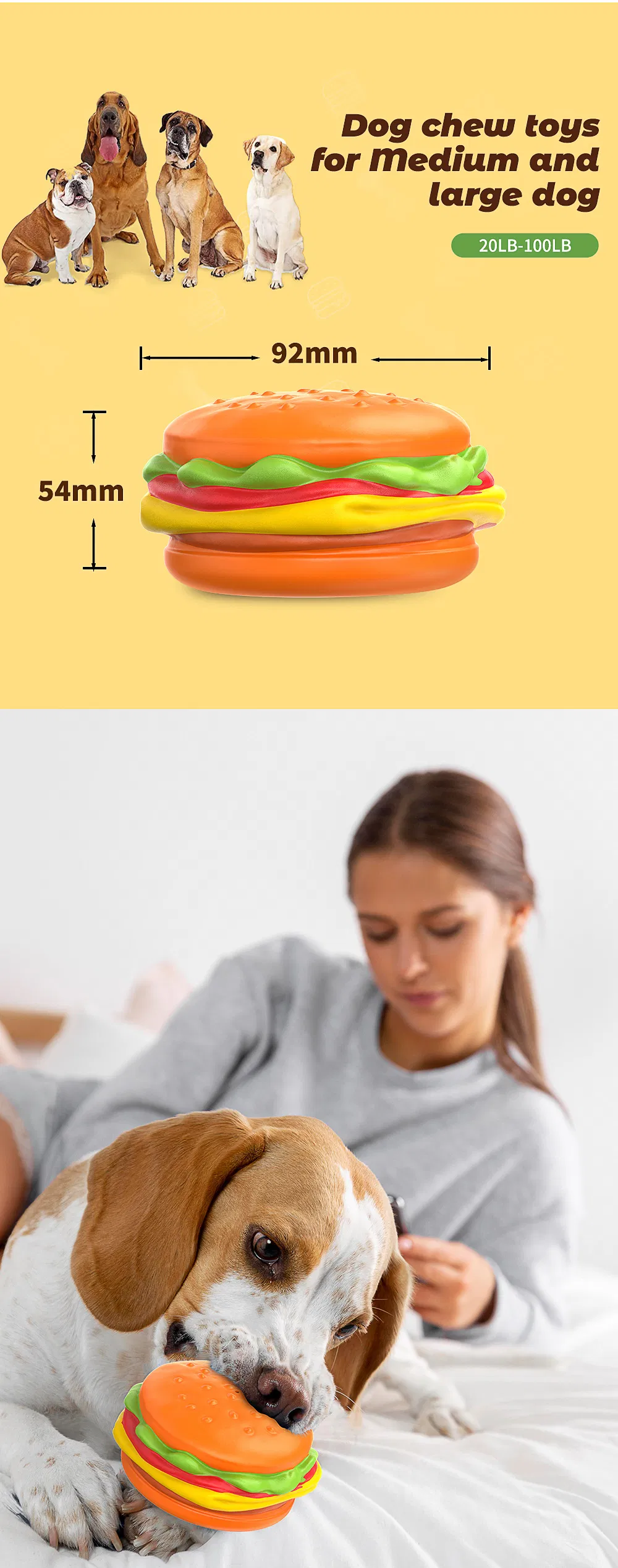 Pet Dog Chew Toys Hamburger Squeaky Dental Care Rubber Chew-Proof Teething Toy