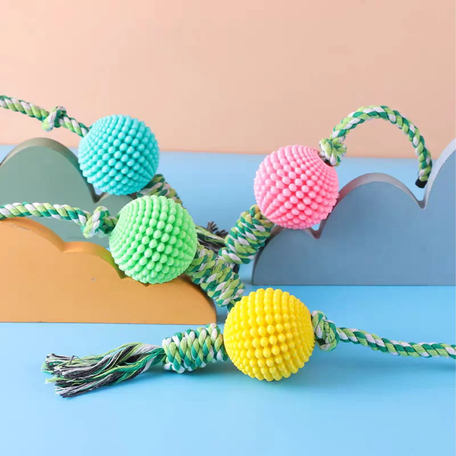 Dog Treat Dispensing Ball with Detachable Hemp Rope Teeth Cleaning Chew Toy