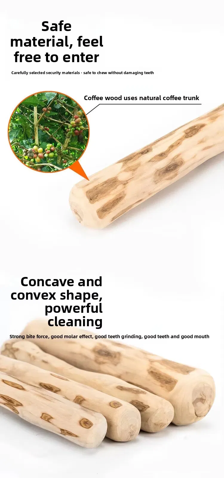 Dog Chew Toy 100% Coffee Wood Eco-Friendly Dental Chew for Dogs Durable Interactive Teeth Cleaning Exercise Toy