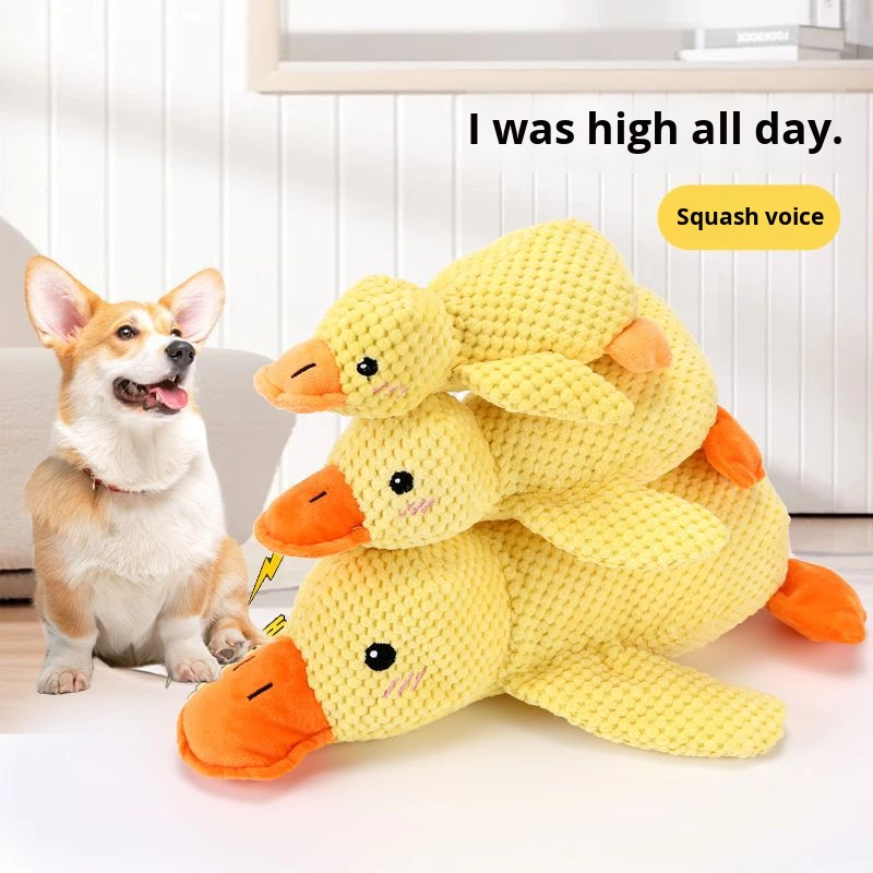 Eco-Friendly Little Yellow Duck Dog Toy Squeaky Plush Doll Companion Chew-Resistant Pet Toy for Big Dogs