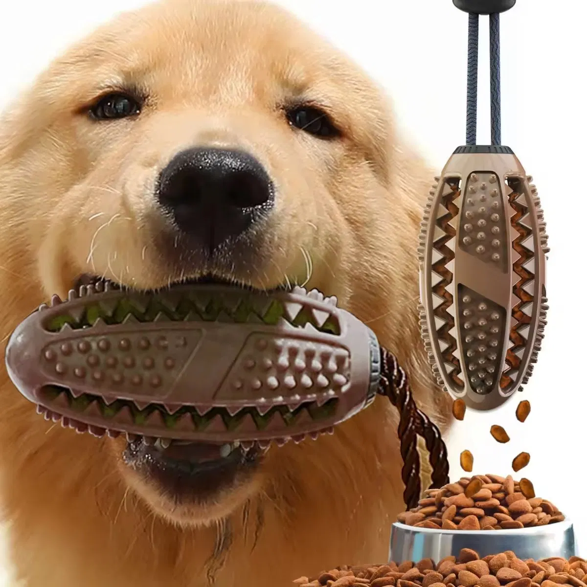 Dog Iq Treat Ball Interactive Food Dispensing Toy with Toothbrush 4-in-1 Multifunction