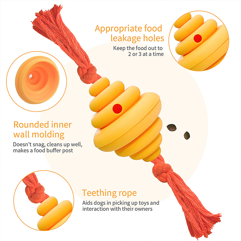Honeycomb Shape Interactive Dog Playing Cotton Rope Food Dispenser Pet Chew Toys