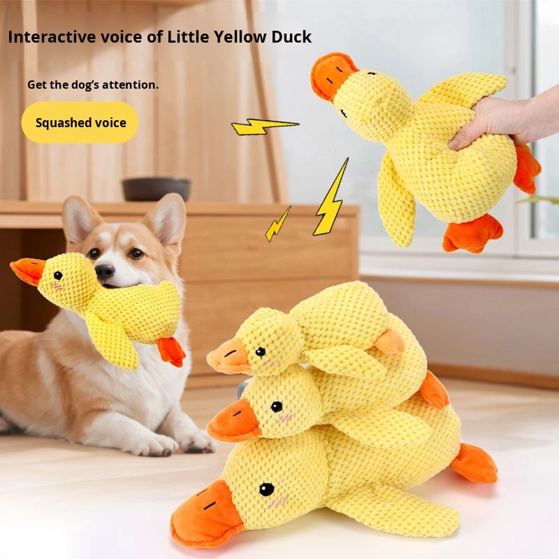 Eco-Friendly Little Yellow Duck Dog Toy Squeaky Plush Doll Companion Chew-Resistant Pet Toy for Big Dogs
