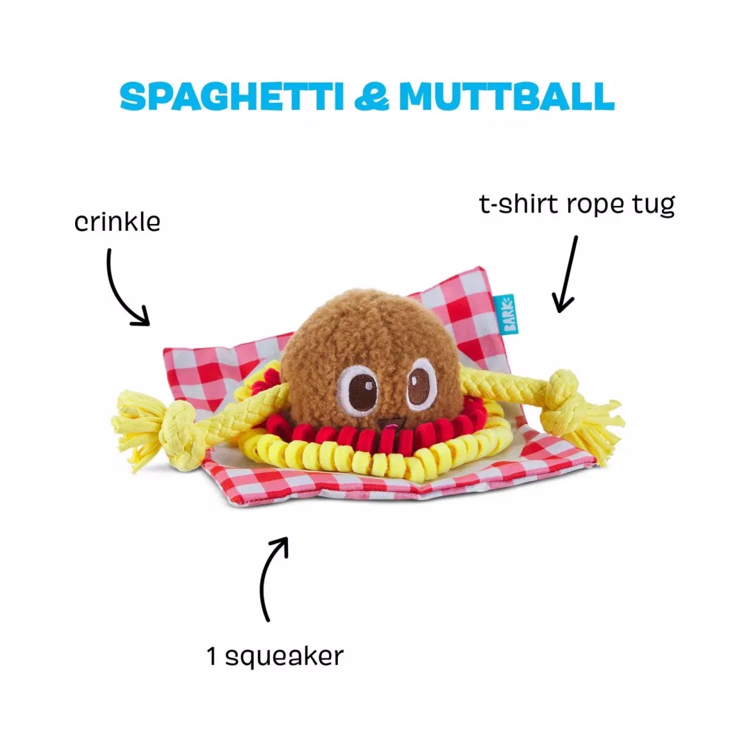 Spaghetti &amp; Muttball Rope Squeaky Plush Puppy Chew Toy