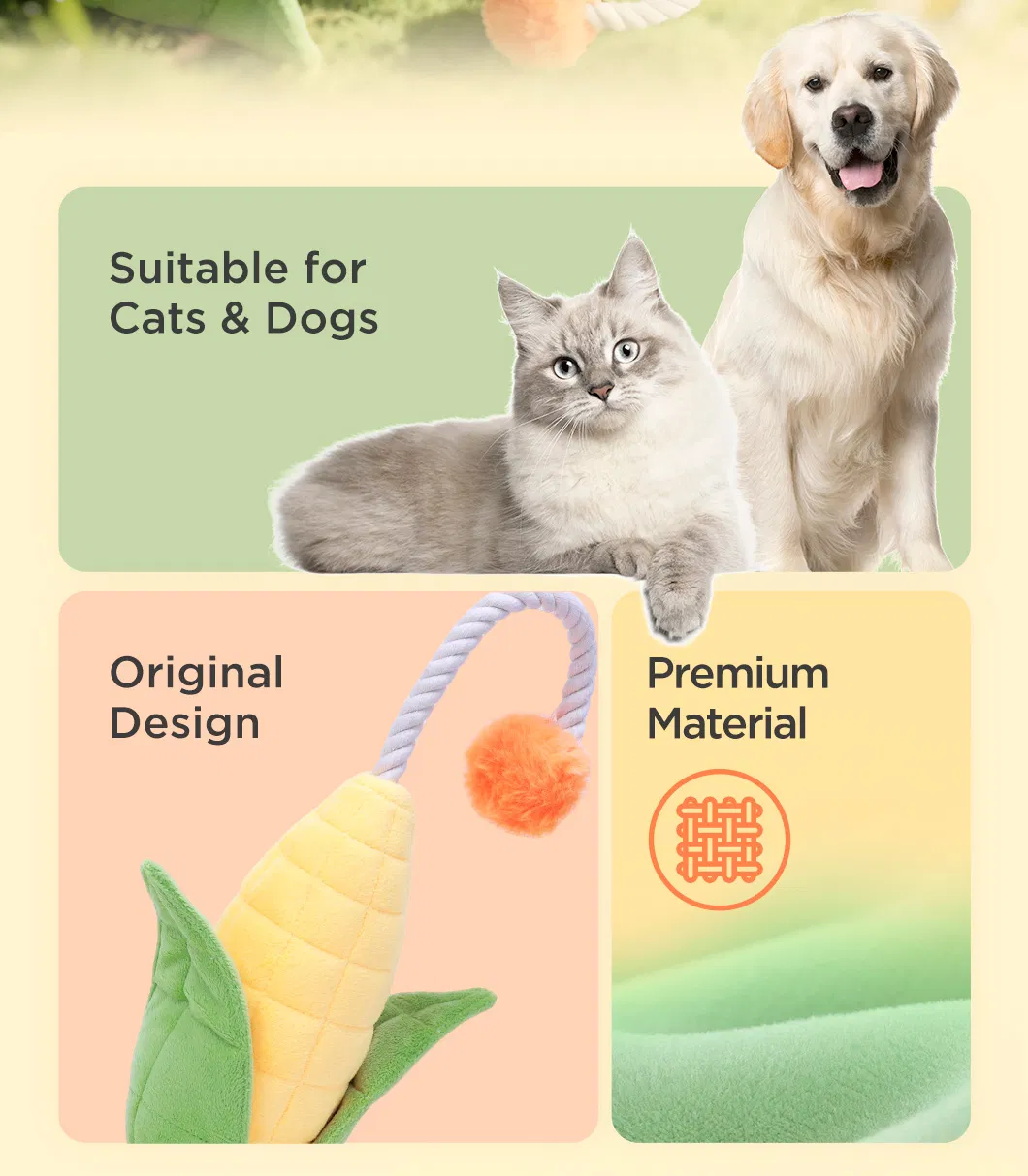 Pet Products Factory Custom Cute Corn Plush Dog Rope Chew Toy
