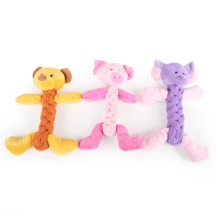 Flocked Dog Grinding Play Toys Rope Animal Pet Plush Toys