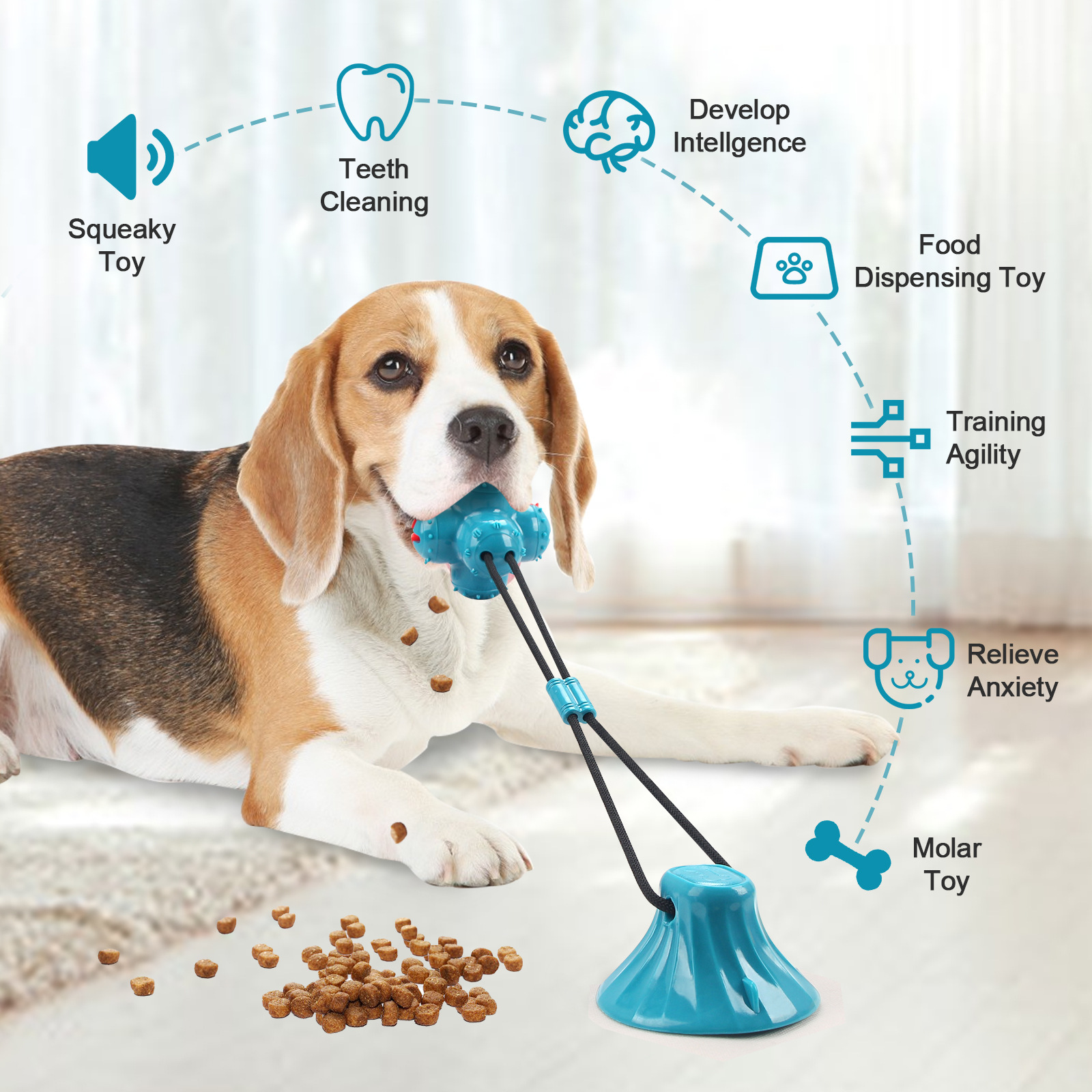 Interactive Cute Dog Suction Cup Rubber Chew Toy with Treat Dispensing Ball Durable TPR for Small &amp; Medium Dogs OEM