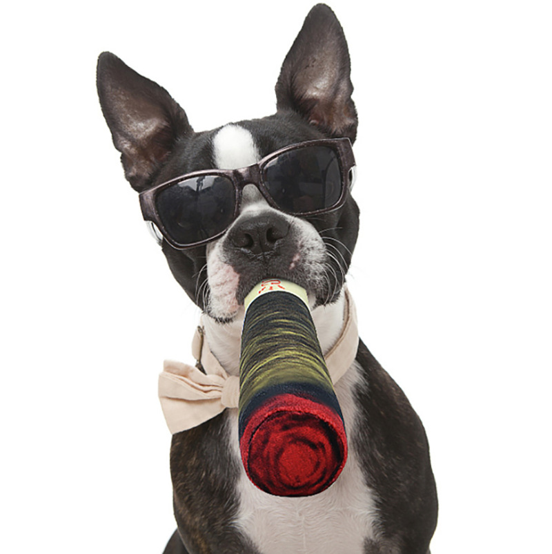 Funny Plush Cigar Dog Toy Squeaky Durable Interactive Play for Small and Medium Pets