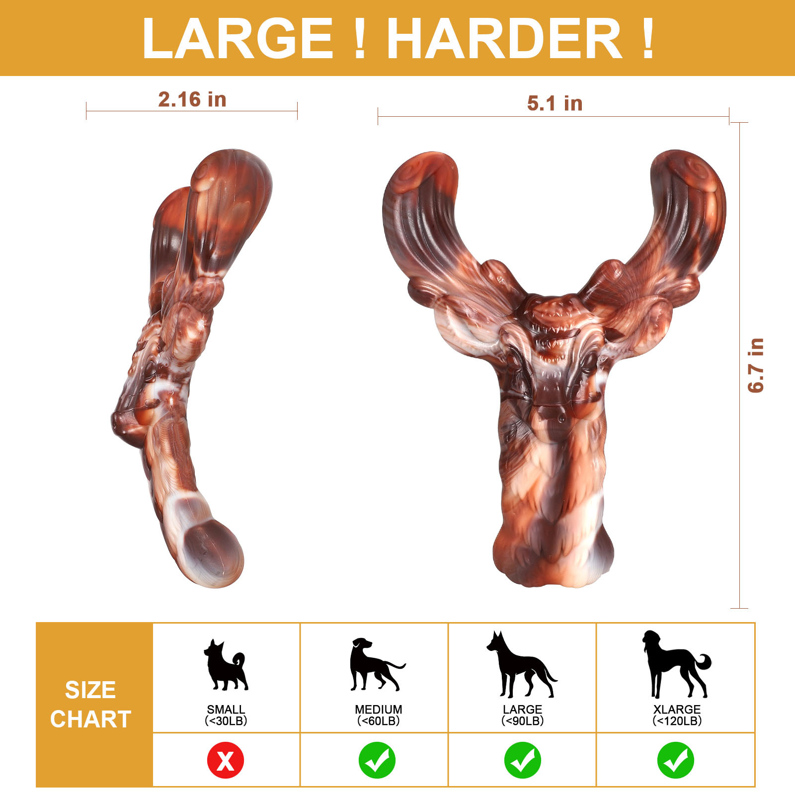 Eco-Friendly Anti-Anxiety Training Dog Toy Durable Indestructible Deer Horn Chew with Beef Flavor Made of Nylon