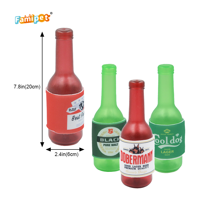 Famipet Custom Wholesale New Beer Bottle Design Durable Non-toxic TPR Indestructible Dog Squeaky Toy Pet Chew Toy for Dog
