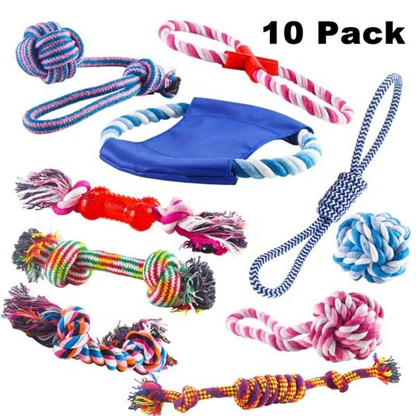 Durable Cotton Rope Dog Toys 10 Pack Gift Set Free Assortment Pet Chew Toy