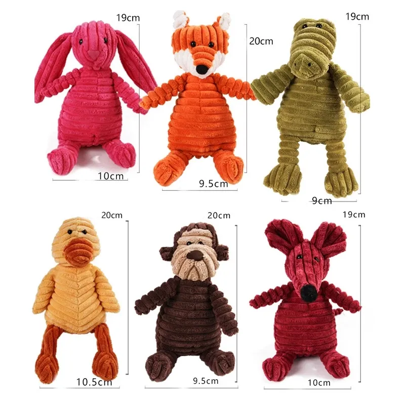 Corduroy Dog Toys Animal Shape Plush Squeaky Chew Toy 3