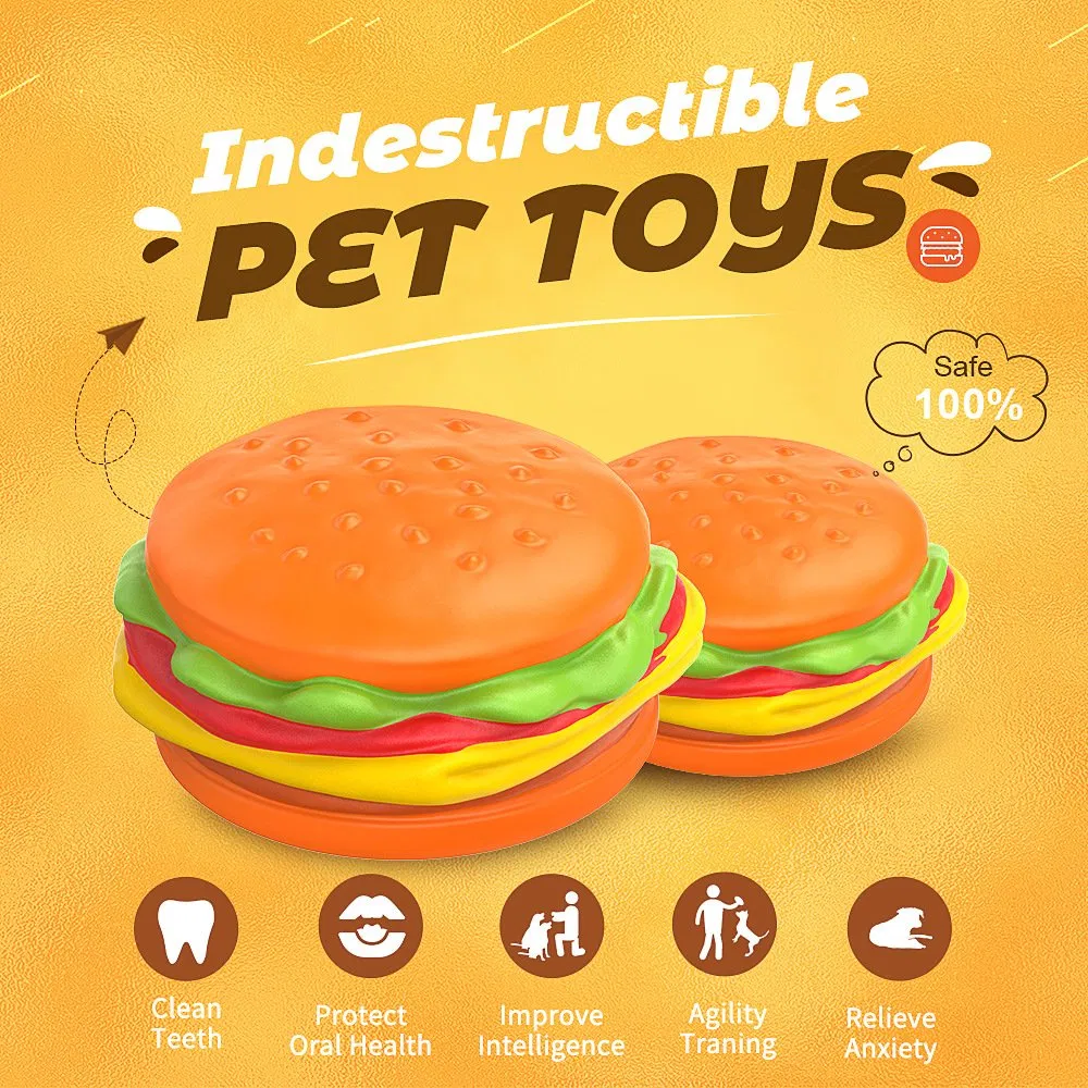Pet Dog Chew Toys Hamburger Squeaky Dental Care Rubber Chew-Proof Teething Toy