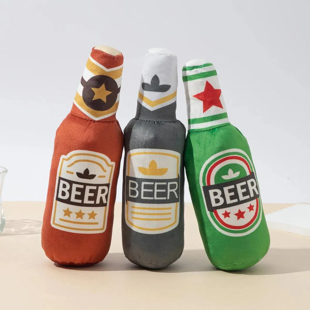 Plush Dog Toys Beer Bottle Shaped Squeaky Interactive Playing Supplies