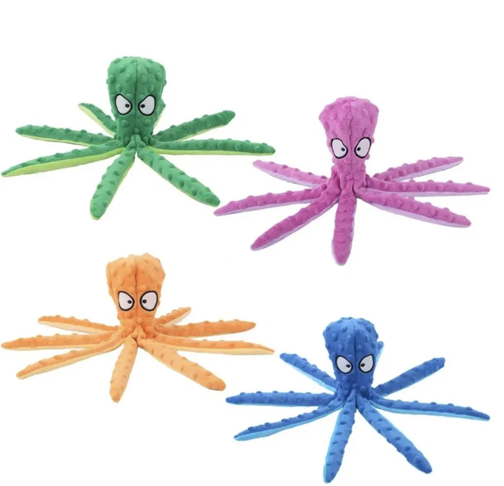 Octopus Squeaky Dog Toys No Stuff Dog Chew Toy Crinkle Plush