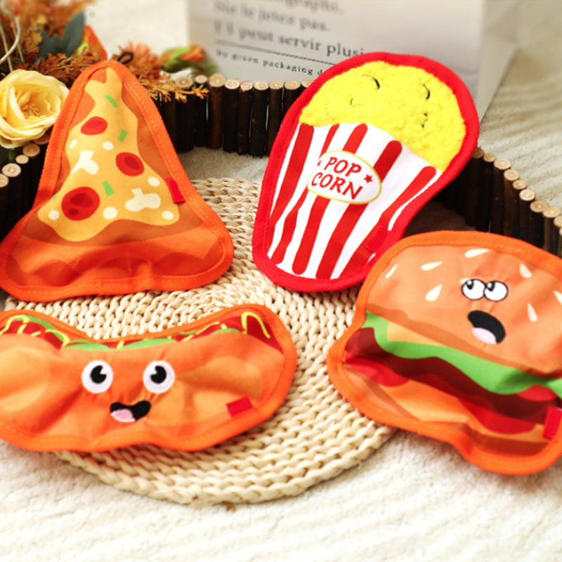 Hamburger Fries Pizza Oxford Squeaky Dog Toy Very Durable Dog Toy