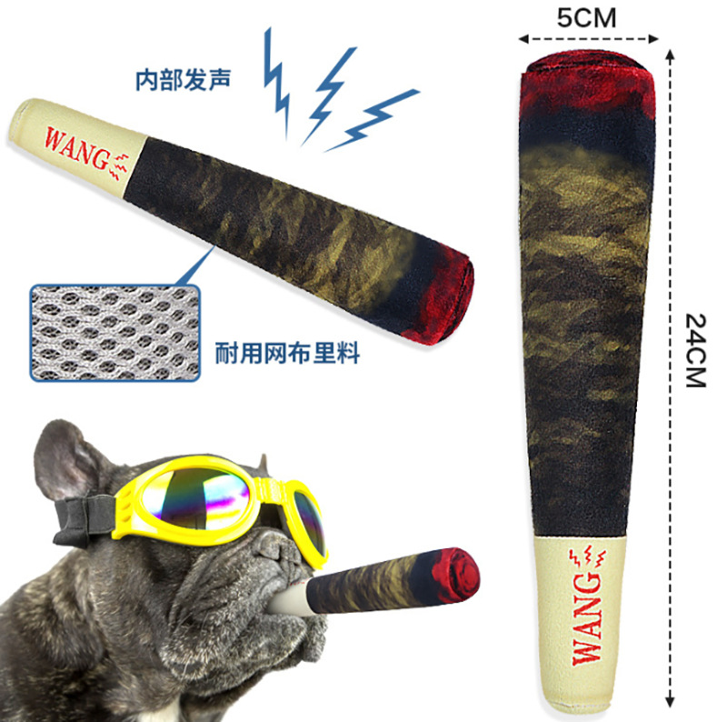 Funny Plush Cigar Dog Toy Squeaky Durable Interactive Play for Small and Medium Pets