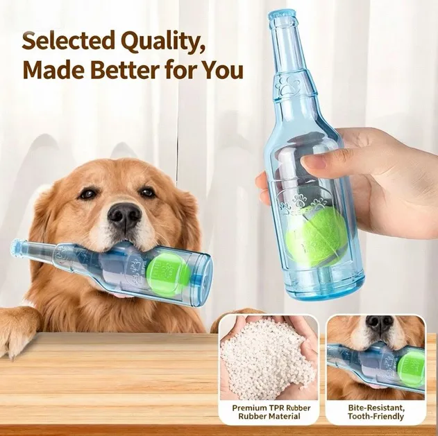 Squeaky Interactive Bottle Pet Toy for Dog Teeth Cleaning and Boredom Relief
