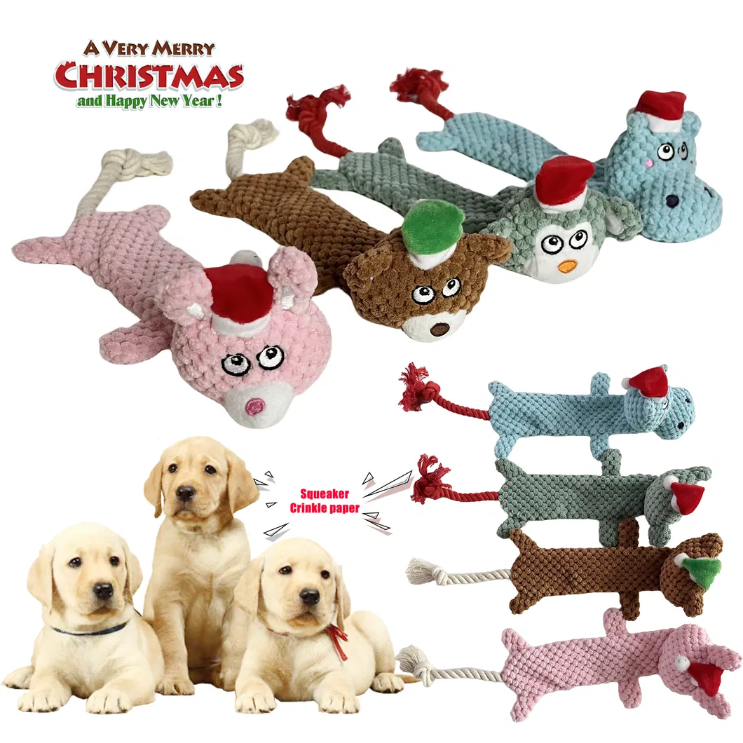 Durable Christmas Interactive Dog Toy Squeaky Doy Toy Plush and Rope