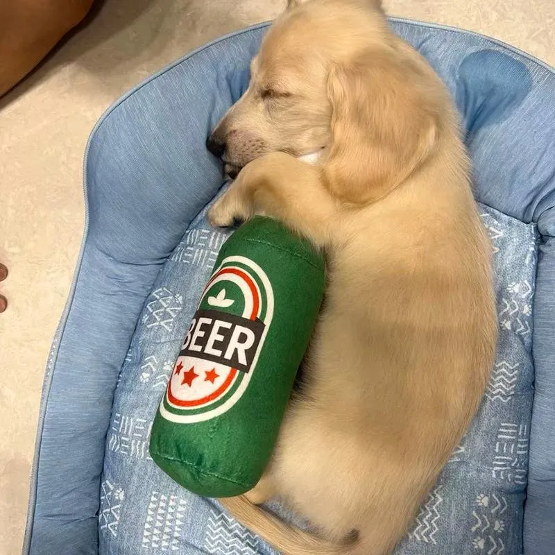 Plush Dog Toys Beer Bottle Shaped Squeaky Interactive Playing Supplies