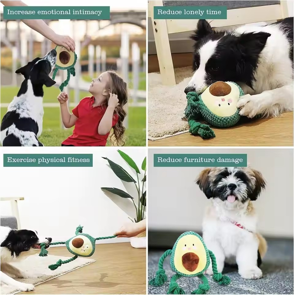 Avocado Design Squeaky Dog Chew Toys Eco-Friendly Interactive Sound Pet Plush Toy for Dogs Teeth Clean Indestructable Dog Toys