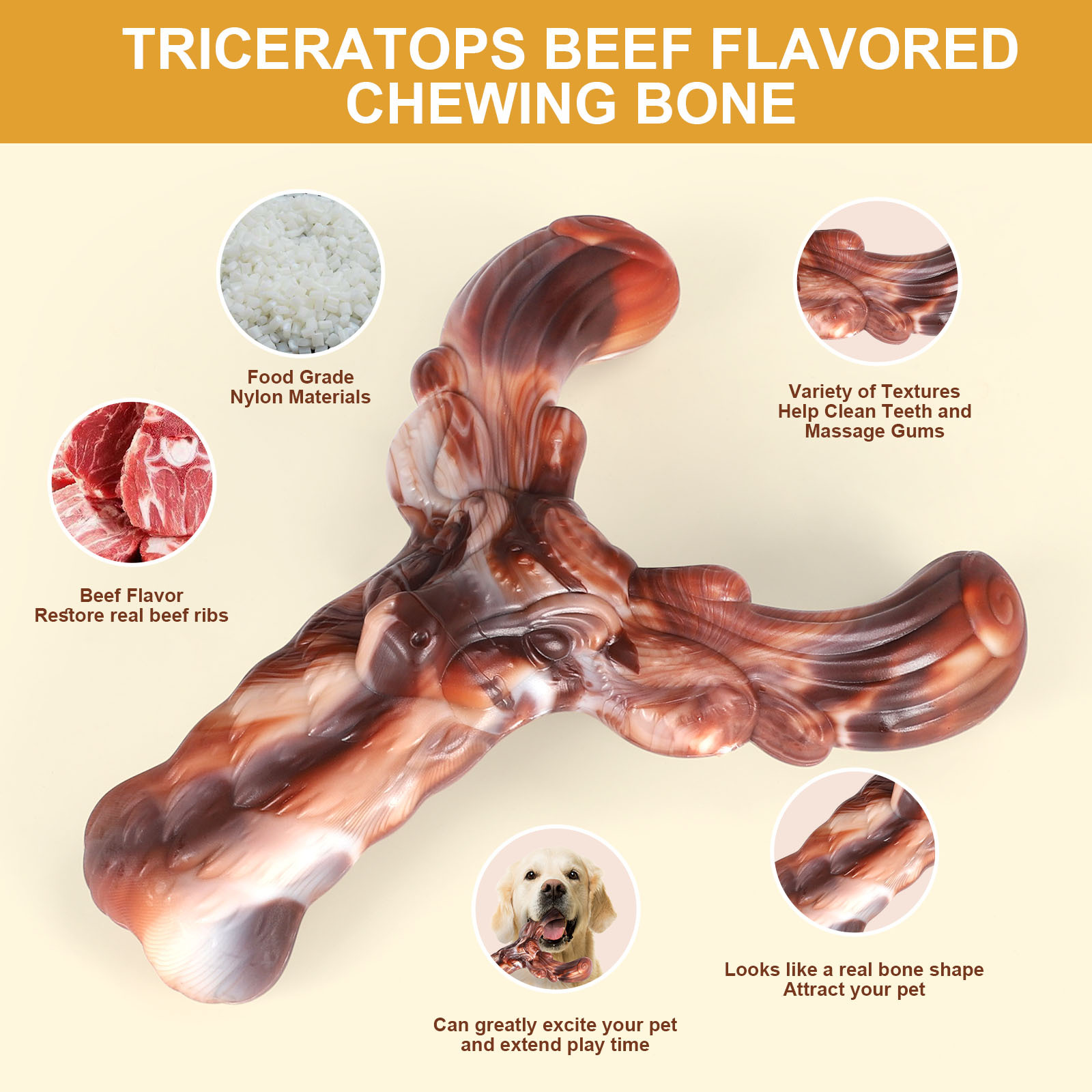 Eco-Friendly Anti-Anxiety Training Dog Toy Durable Indestructible Deer Horn Chew with Beef Flavor Made of Nylon