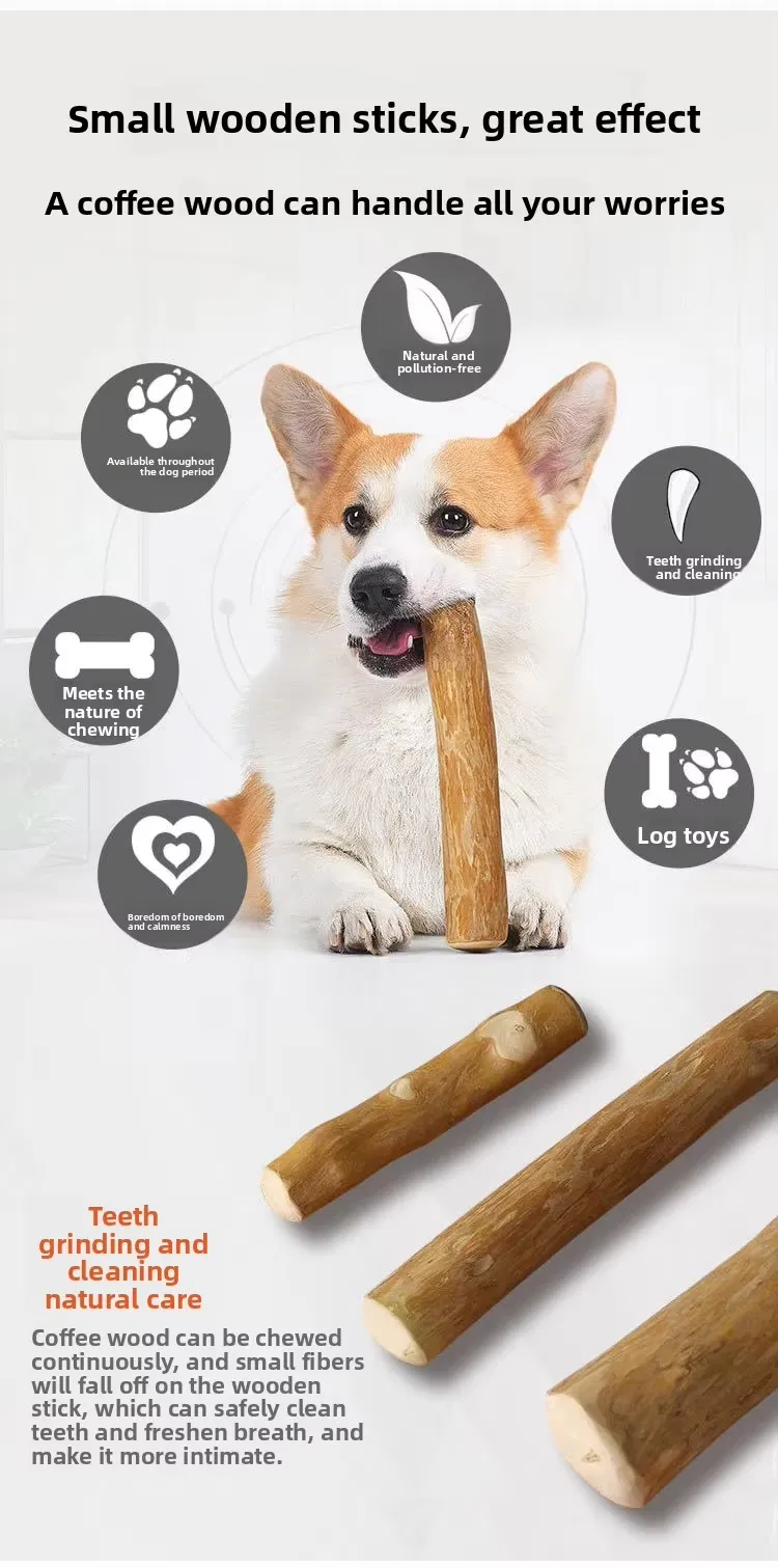 Dog Chew Toy 100% Coffee Wood Eco-Friendly Dental Chew for Dogs Durable Interactive Teeth Cleaning Exercise Toy