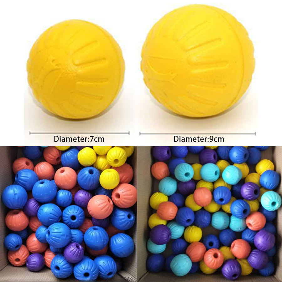 7Cm Bulk Colored Hollow Durable EVA Hollow Foam Dog Reward Ball Toy with Rope Center Hole for Dogs and Cats