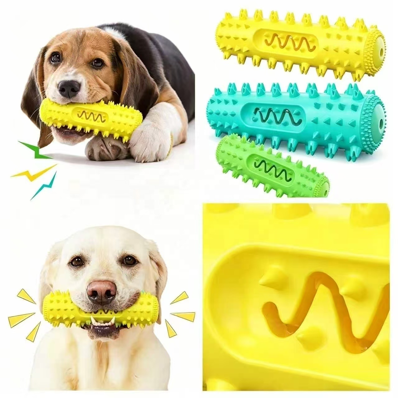 Factory Custom Spiky Rubber Dog Molar Stick Bite Resistant Squeaky Teeth Cleaning Dog Chew Rubber Toy