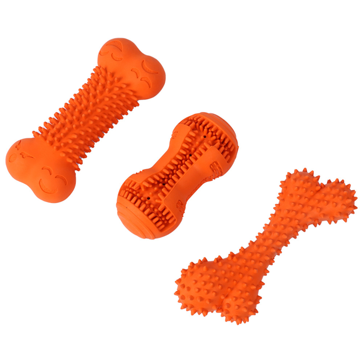 Bone Shape Durable Dog Chew Toy Multi-functional Teeth Cleaning Natural Rubber Dog Chew Toy for Aggressive Chewers