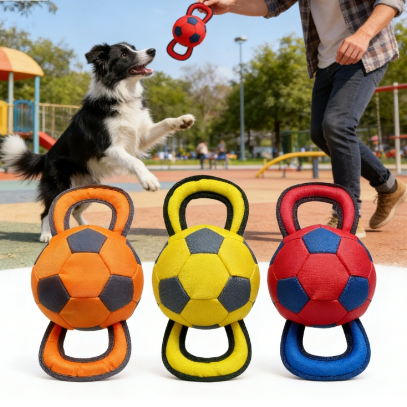 Durable Oxford Soccer Ball Dog Toy Interactive Tug Chew Toy with Two Handles