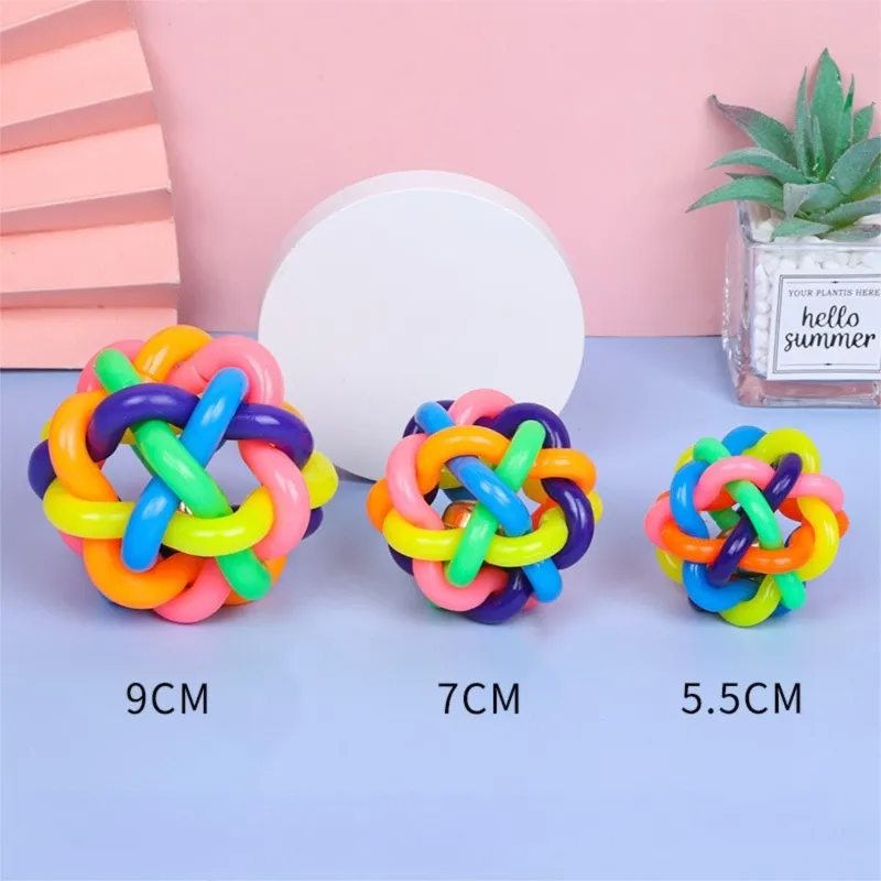 Colorful Bell Ball Small Rubber Braided Ball Puppy Chew Sound Pet Toy Ball Pet Supplies