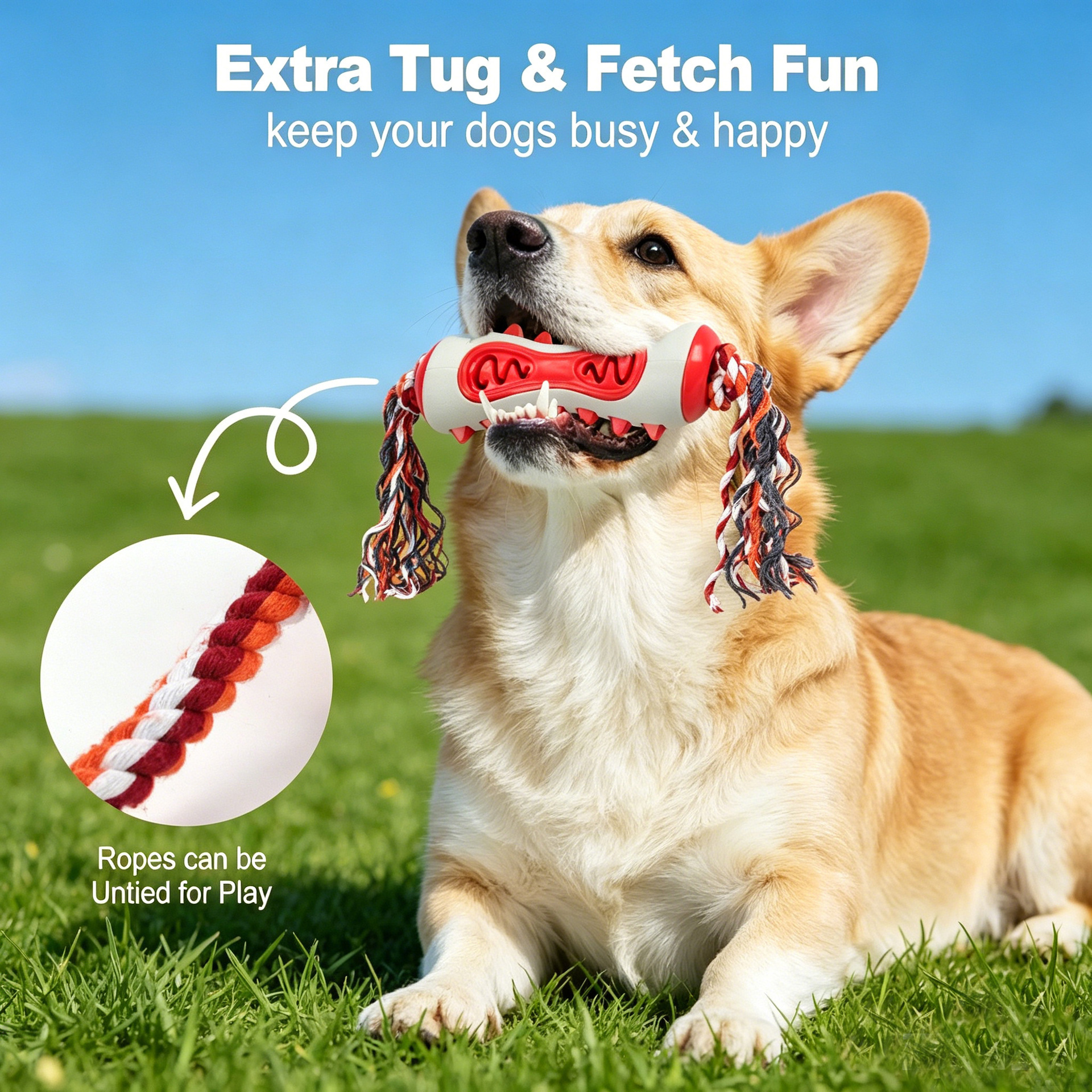 Custom Durable Dog Dental Chew Toy with Rope TPR/Rubber Bite Resistant Interactive Tug Toy for Indoor Use