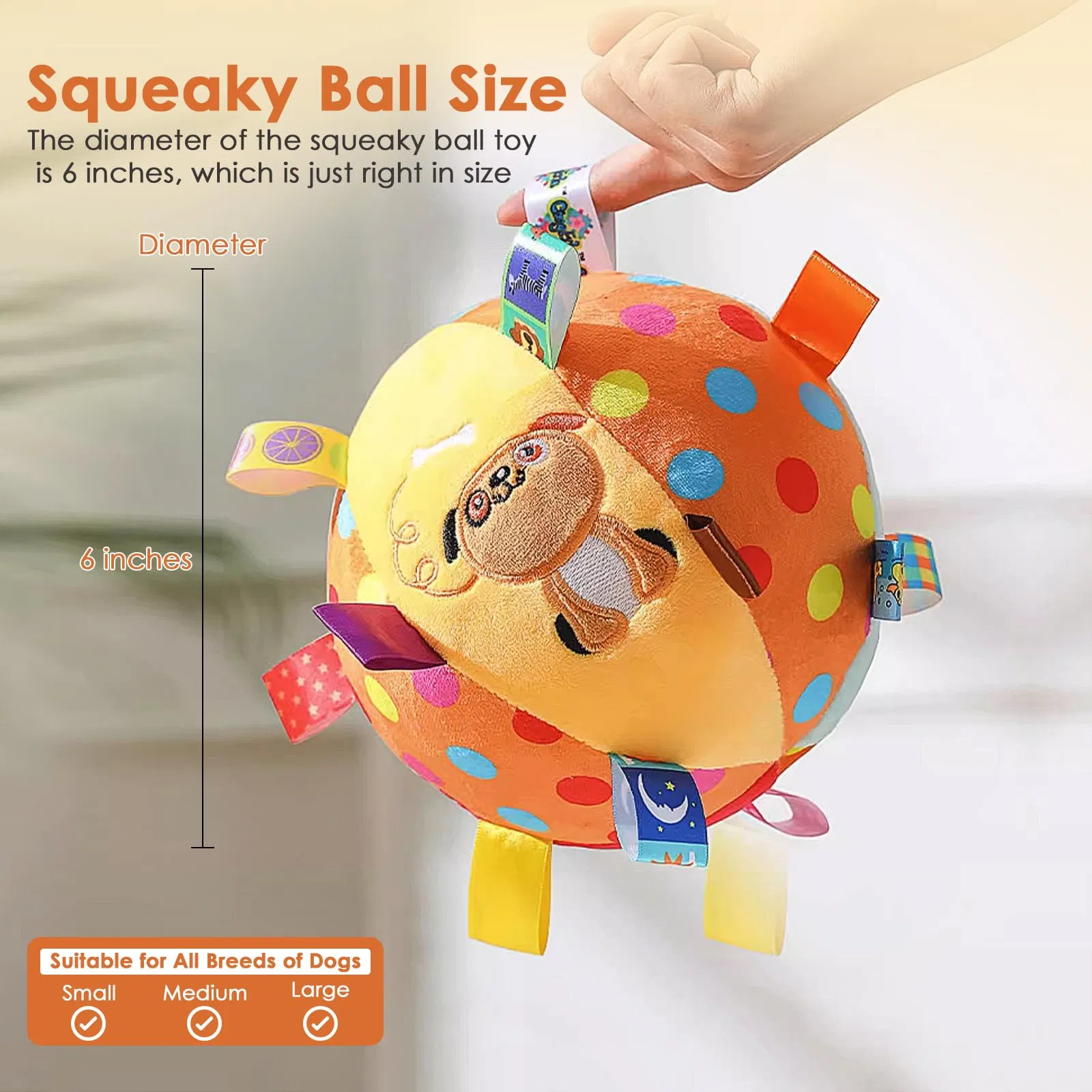 Wholesale OEM ODM 6-Inch Soft Stuffed Dog Squeaky Plush Toy Ball with Cotton Material and Bell