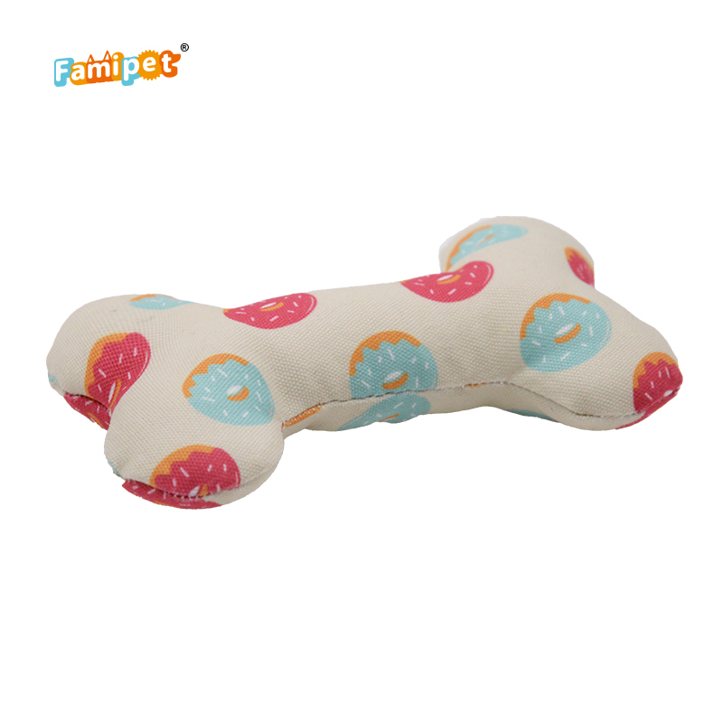 Famipet Custom Design Canvas Bones Series Soft Stuffed Squeaky Pet Toy Dog Toy Set