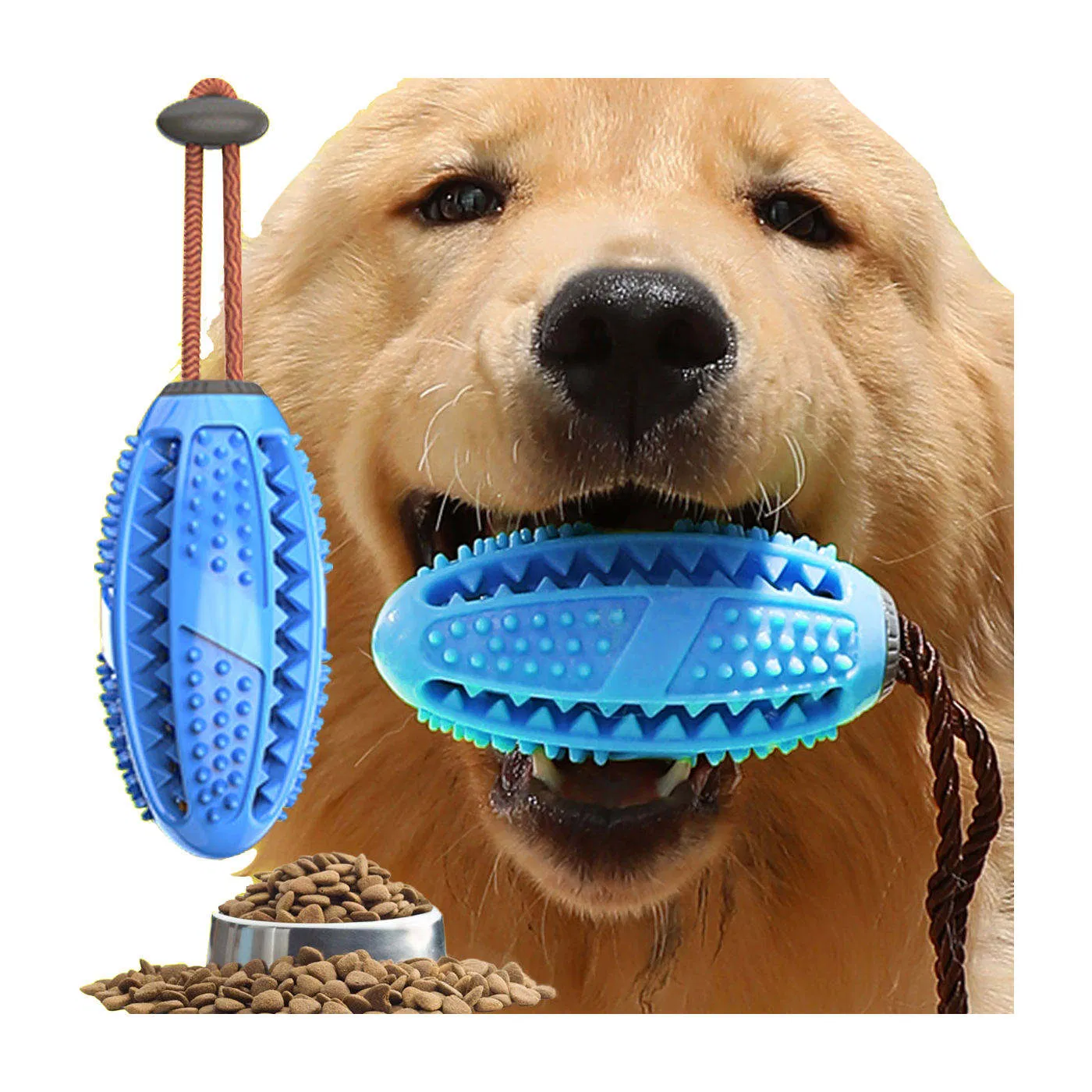Dog Iq Treat Ball Interactive Food Dispensing Toy with Toothbrush 4-in-1 Multifunction