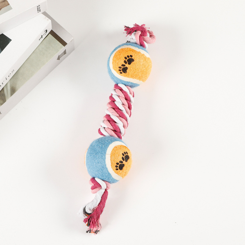 Factory Custom Logo Pet Dog Chew Toys Interactive Dumbbell-shaped Rope Ball Dog Teething Toy for Puppy Molar Teeth Cleaning