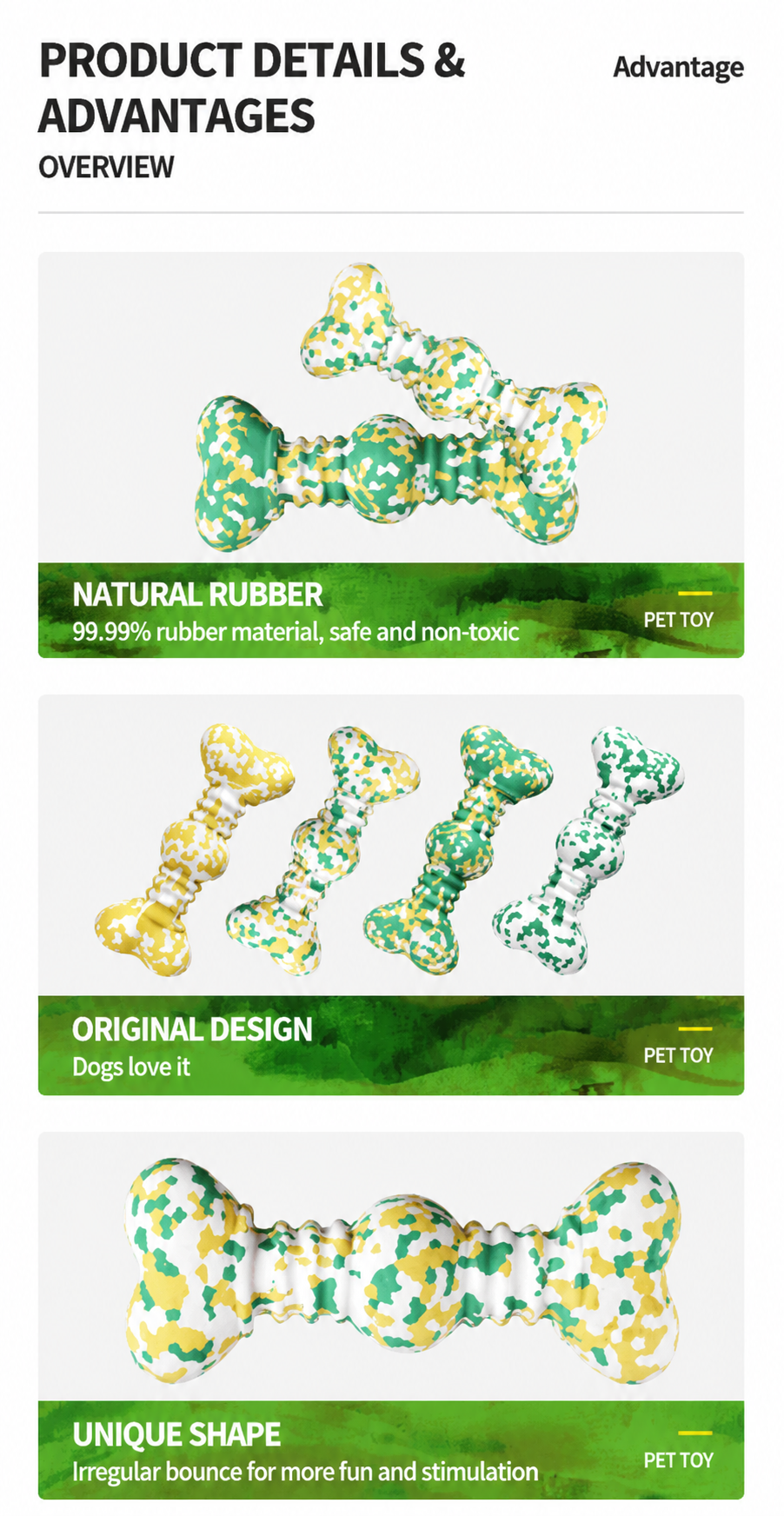 Eco-friendly Multi-Color Natural Rubber Dog Chew Toy safe pet chewing toy Bone-Shaped Grinding Style for Boredom Relief