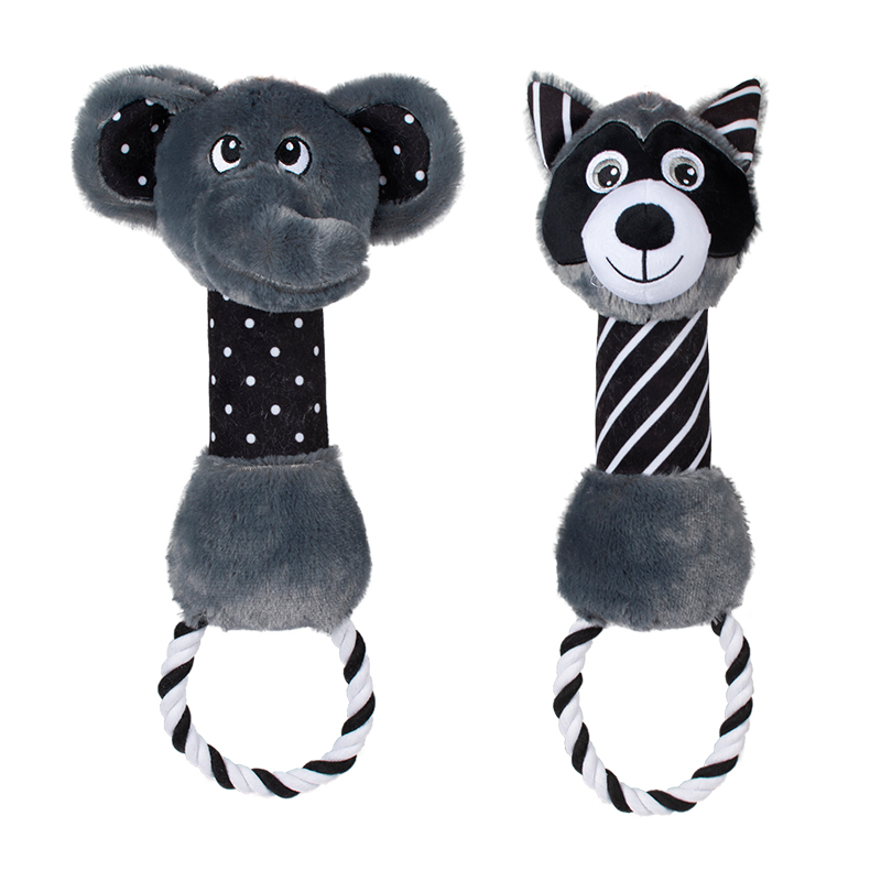 Rena Pet Black White Cute Animal Squeaker Stuffed Soft Classical Print Dog Rope Plush Toy