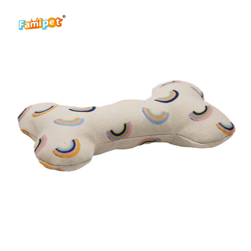 Famipet Custom Design Canvas Bones Series Soft Stuffed Squeaky Pet Toy Dog Toy Set