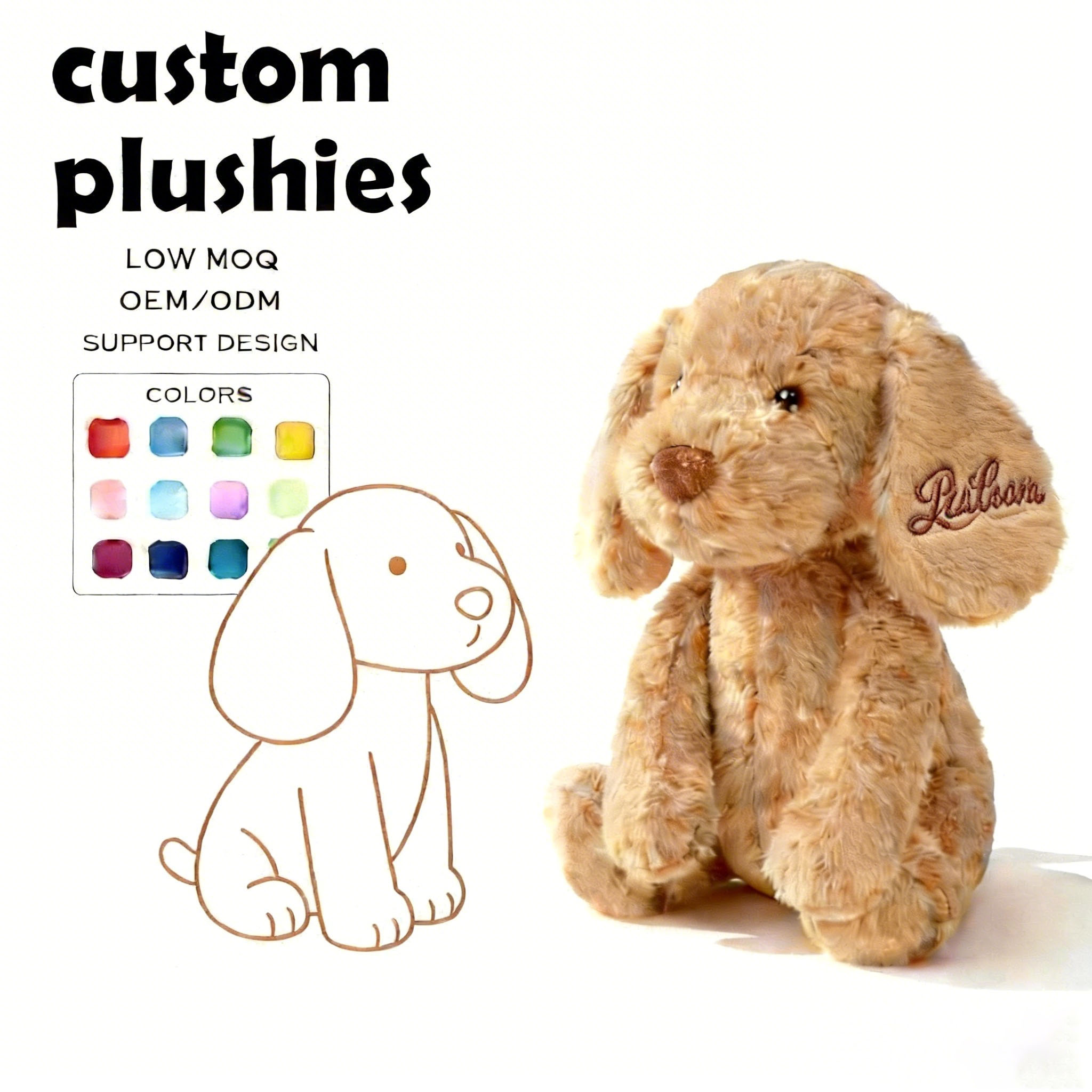 Custom Dog Plush Toy Premium Soft Stuffed Animal with Embroidery Name Logo for Gifts and Promotion