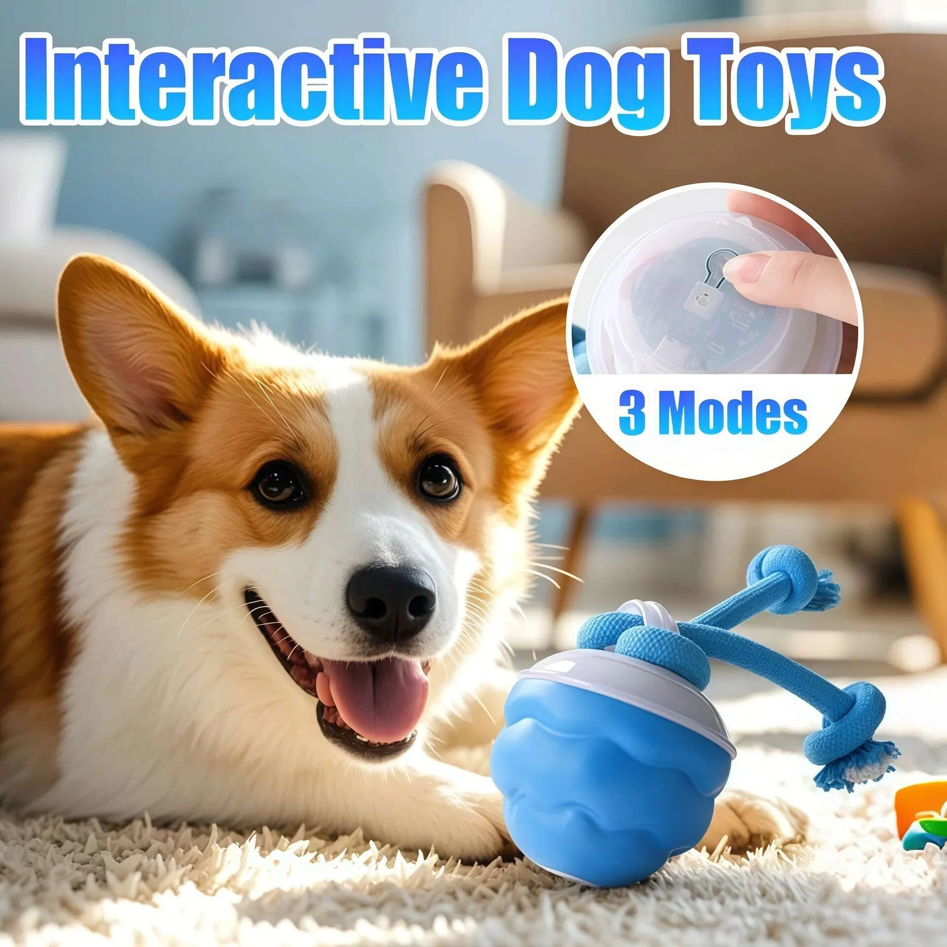 Dog Toys Smart Rolling Ball Rope Motion Squeaky Dog Training Puppy Chew Toy Balls Pet Goods Training Activated Automatic Moving Ball Smart Dog Toy
