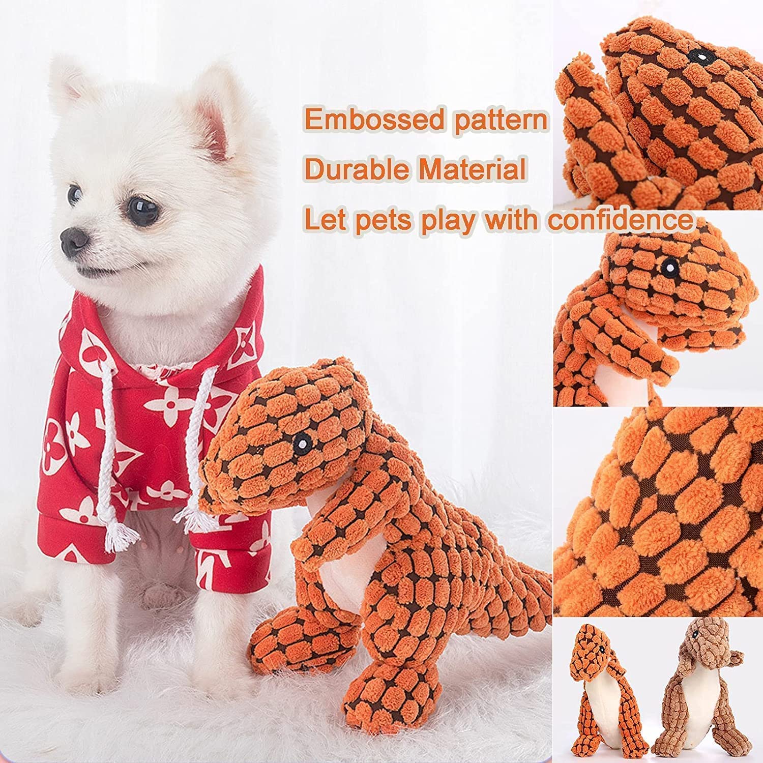 Indestructible Dog Toy Robust Dino Durable Squeaky Dog Chew Toy for Aggressive Chewers Interactive Robust Dino Dog Toy