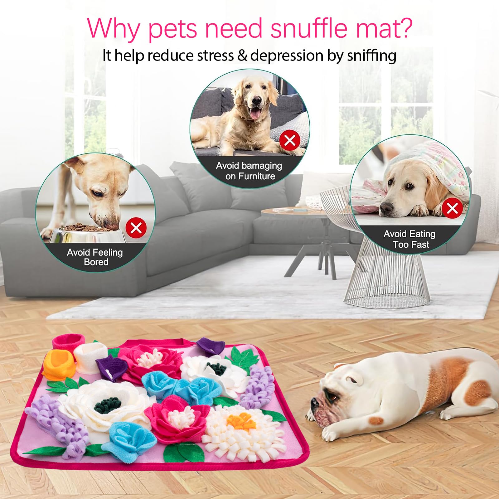 Snuffle Mat for Dogs - Adjustable Interactive Puzzle Toy for Large &amp; Small Breed Slow Feeder for Mental Stimulation
