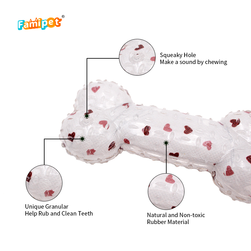 Famipet Custom Bone Series Rubber Durable Pet Squeaky Dog Chew Toy for Aggressive Chewers