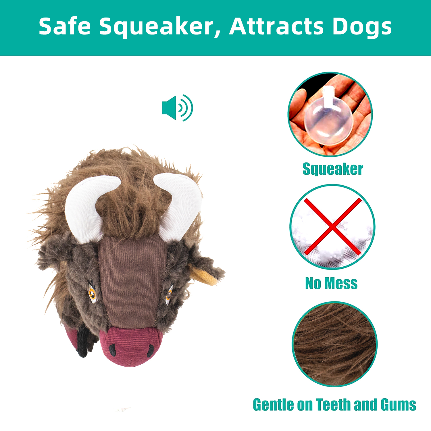 Manufacturer Custom Interactive Dog Toy Realistic Bison Plush Dog Chew Toy for Aggressive Chewers