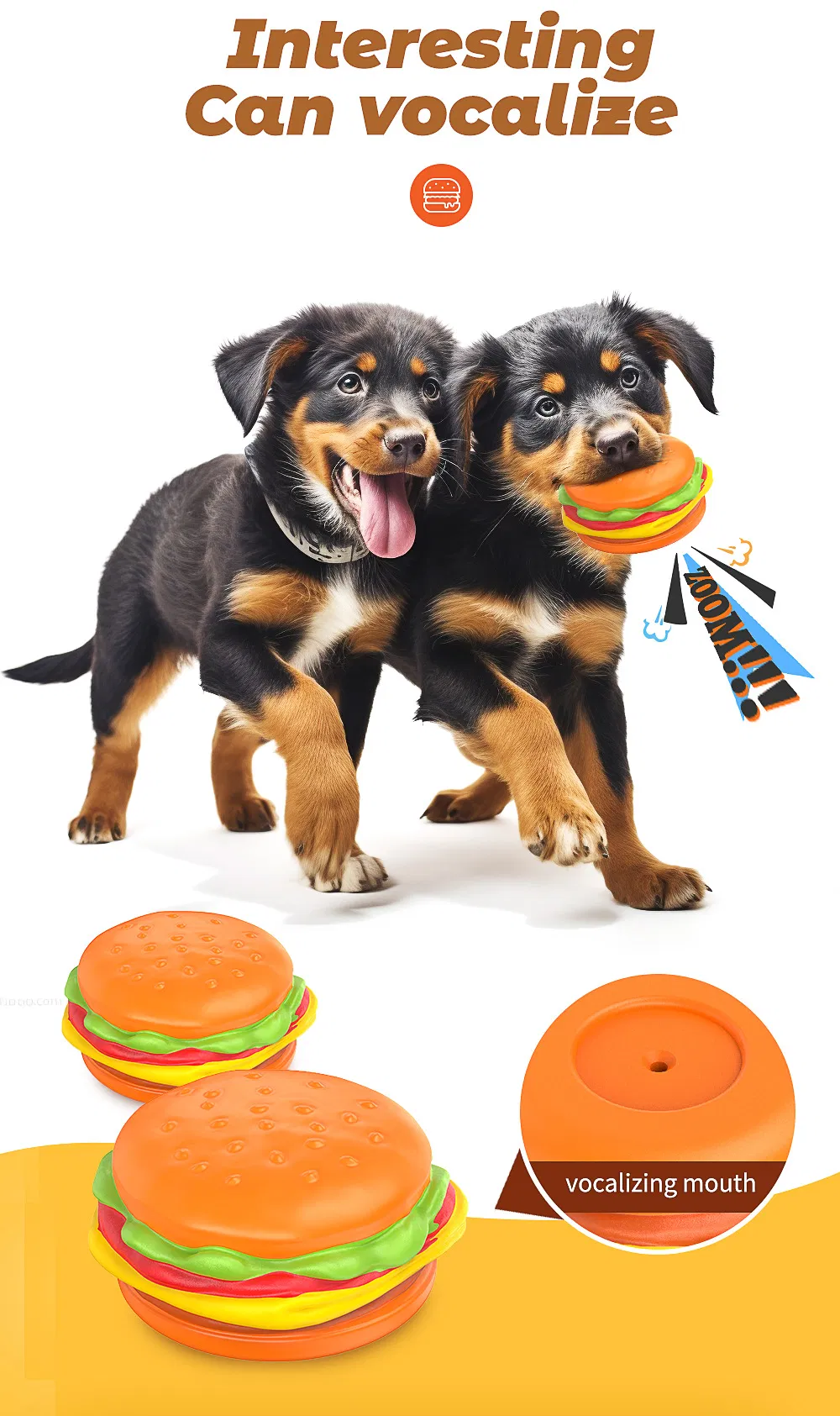 Pet Dog Chew Toys Hamburger Squeaky Dental Care Rubber Chew-Proof Teething Toy
