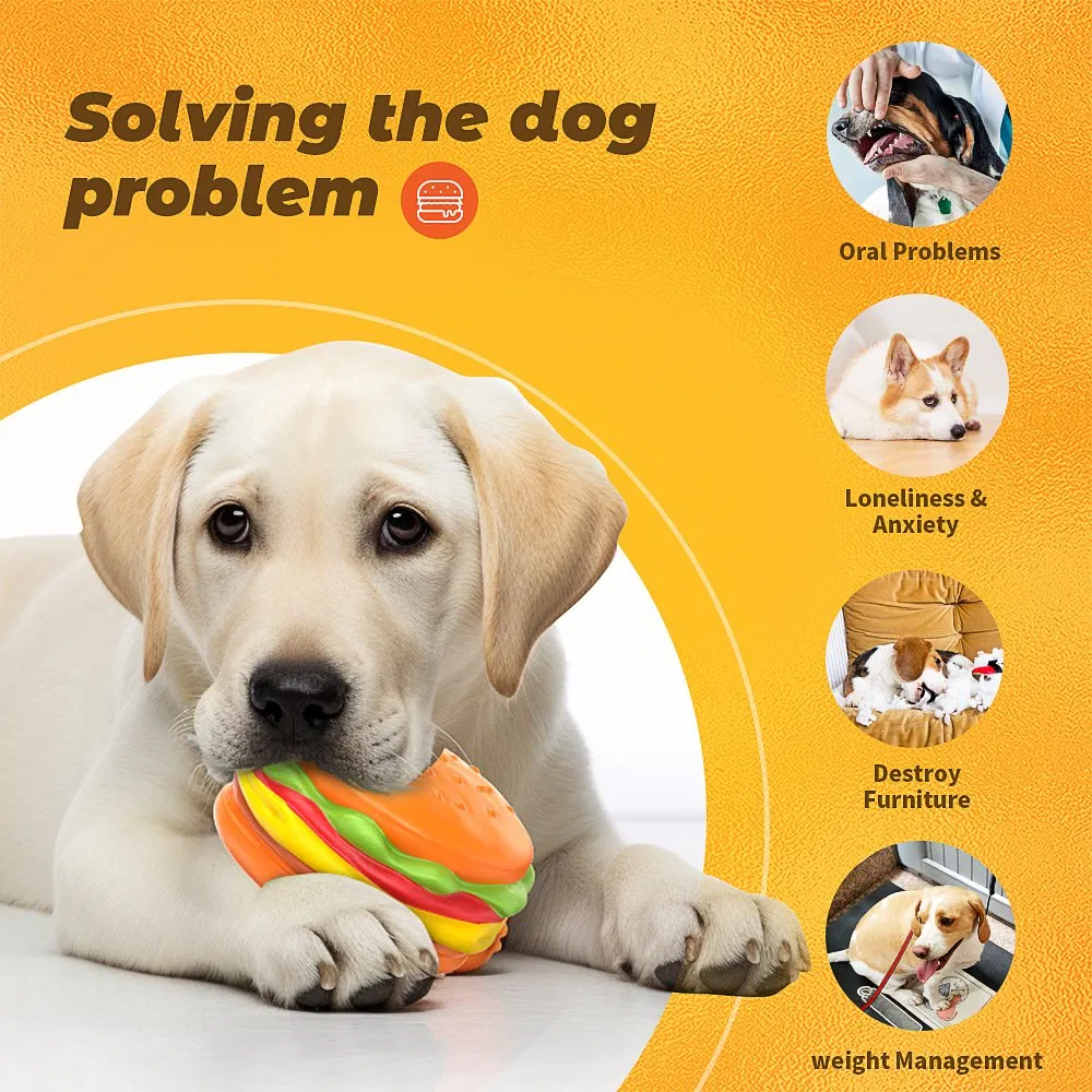 Pet Dog Chew Toys Hamburger Squeaky Dental Care Rubber Chew-Proof Teething Toy