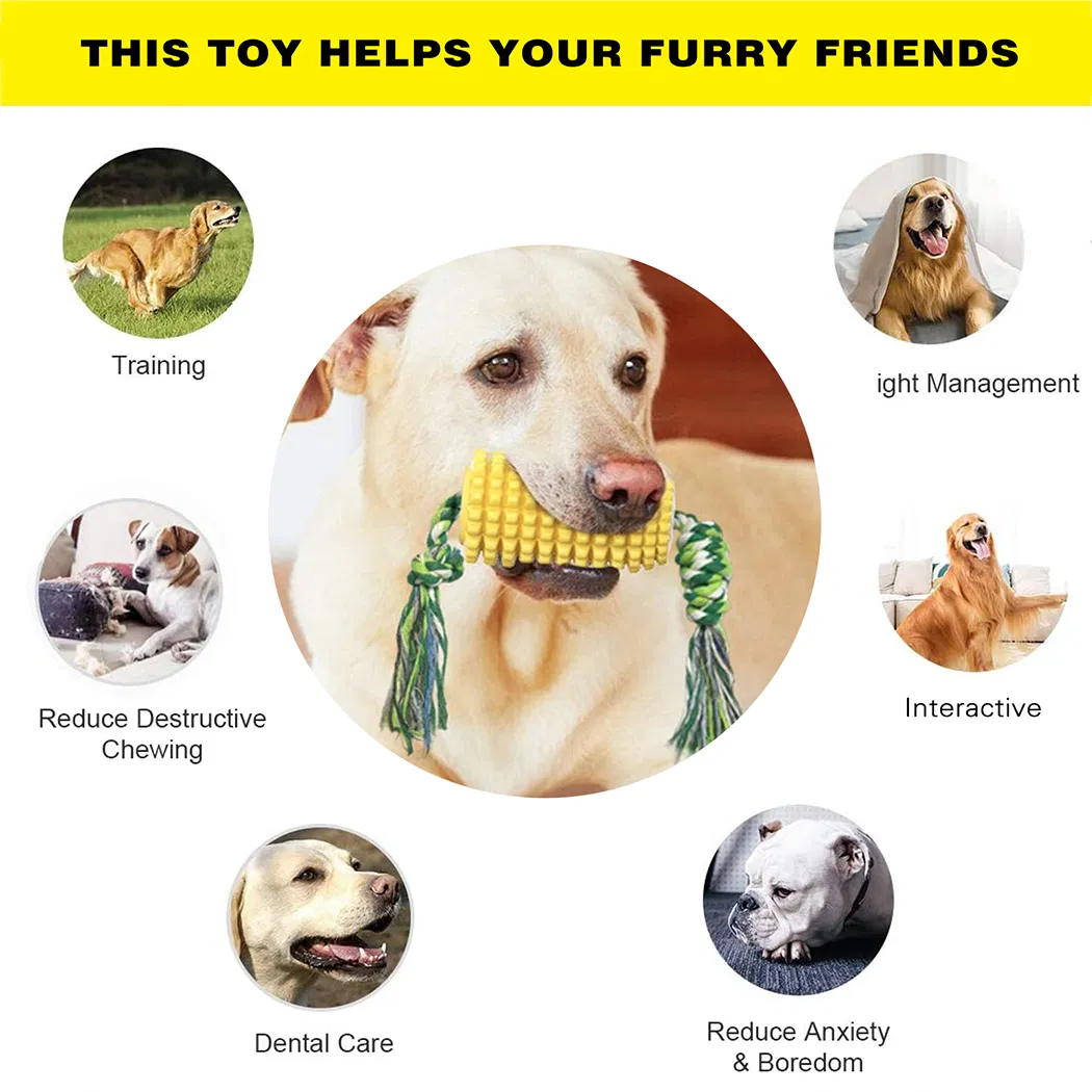 Teeth Clean TPR Corn Knot Pet Dog Toothbrush Chew Toys with Rope